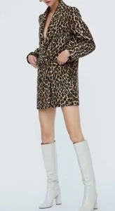 ZARA Double Breasted Animal Leopard Print Jacquard Jacket Coat Blazer Size M - Picture 1 of 8