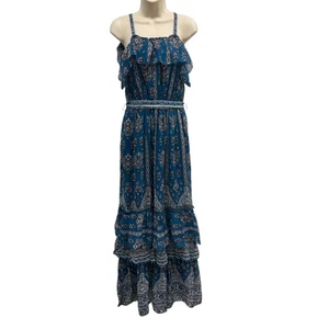 Anthropologie Sasha Maxi Dress S Ruffle Sleeveless Floral Boho Tiered Hem New - Picture 1 of 9