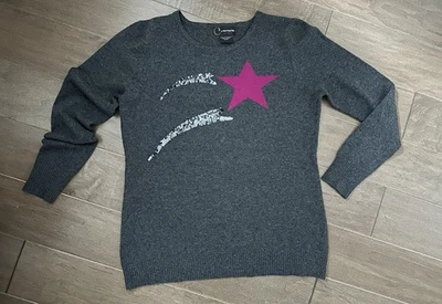 Suéter C by Bloomingdale's Gris 100% Cachemira L Rosa Caliente Estrella Fugaz Lentejuelas Foto 1 de 4