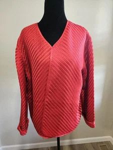 Chico’s Red 100% Heavy Silk Open Front Basket Weave Jacket Size 3 US Large - Picture 1 of 7