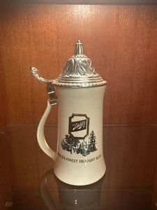 Vintage Schlitz Beer Mug Stein Ceramic Cup Metal Lid Nelson McCoy Pottery White - Picture 1 of 5