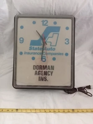 STATE auto insurance companies dorman agency ins. WALL ADVERTISMENT CLOCK, works - Image 1 of 4