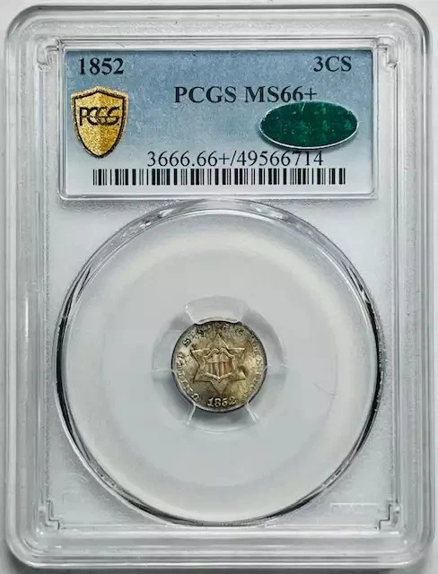 1852 P Silver Three Cent Pieces - Trimes PCGS MS-66+ Plus CAC Pretty! - Image 1 of 3