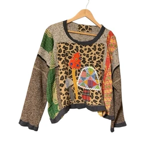 Upcycled Sweater L XL Mushroom Oversized Boho Hippie Art To Wear Patchwork Artsy - Picture 1 of 16