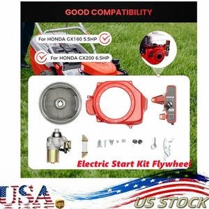 ELECTRIC START KIT FLYWHEEL STARTER KEY MOTOR INGNITION FOR HONDA GX160 GX200 - Picture 1 of 12
