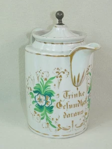 antik Kaffee Tee Kanne Biedermeier 1830 Spruch Trinke Gesundheit Schlesien alt - Bild 1 von 12