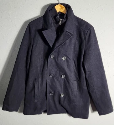 Kenneth Cole Para hombres Negro Mezcla de Lana Doble Pecho Clásico Chaquetón Hombres Talla Med Foto 1 de 4