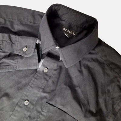 Camisa de vestir George para hombre pequeña negra lisa manga larga informal de negocios Foto 1 de 4