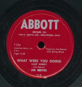 78tk-Country-ABBOTT 115-Jim Reeves-(What were you doing/Wagon Load of Love)- 1st - Picture 1 of 2