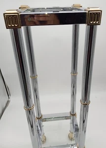 Mid Century Chrome glass Gold Column Accent Square Plant Stand Heavy Duty Wow! - Picture 1 of 12