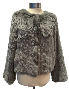 Grey Rabbit Fur Coat Short Jacket Day Evening Wear Party Warm Luxury L UK 12-14 - Picture 1 of 17