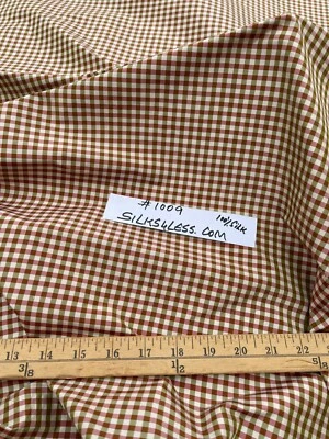 SILK TAFFETA GINGHAM CHECK - GOLD/MAROON/OLIVE GREEN, BY THE YARD. - Image 1 of 4
