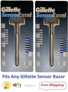 2 cuchillas de afeitar con mango de afeitadora de metal Gillette Sensor Excel hechas en EE. UU. 1993 pies sensor3 - Imagen 1 de 5