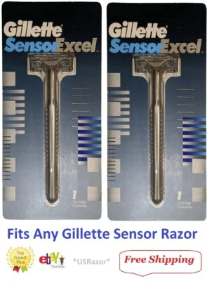 2 Gillette Sensor Excel Metal Navaja Mango Hoja Afeitadora Hecha en EE. UU. 1993 Ft Sensor3 - Imagen 1 de 4