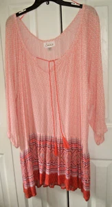 Blusa campesina con estampado de borde grande talla 3X nueva con etiquetas - Imagen 1 de 2