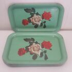9 Vintage Green Floral TV Lap Trays Metal Cottage Country Farmhouse MCM Red Rose