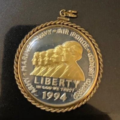 1994 Commemorative WOMEN IN MILITARY PROOF DOLLAR with Gold Filled Bezeled Case - Image 1 of 4