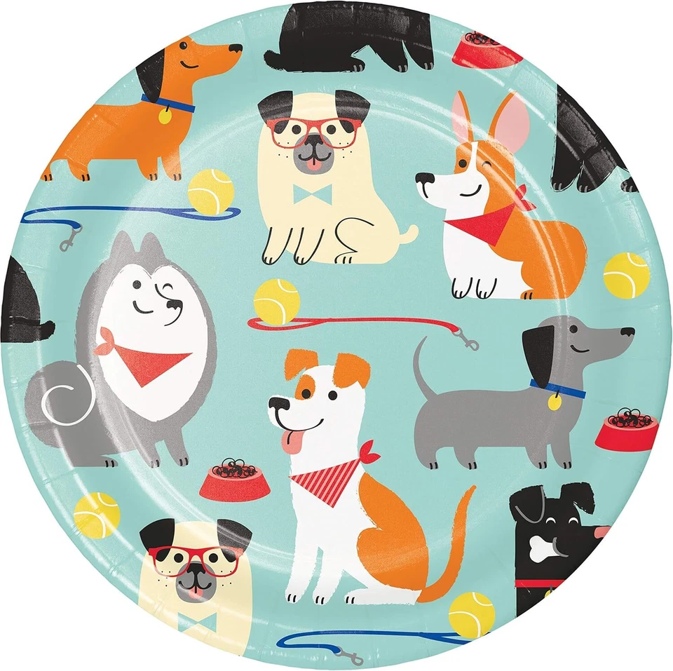 Dog Party Animal Pet Puppy Cute Kids Birthday Party 7" Paper Dessert Plates - Image 1 of 1