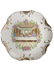 Piatto decorativo da appendere in porcellana bordo oro 18 kt L'ultima cena 8" Gesù - Foto 1 di 4