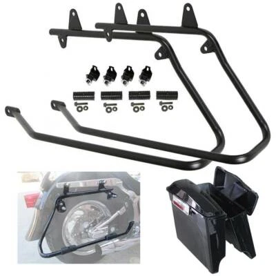 5" Extended Hard Saddlebags Saddle Bags & Conversion Brackets For Harley Softail Foto 1 de 4