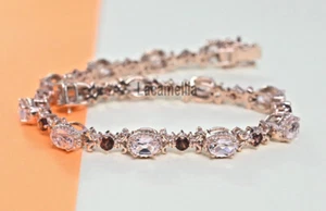 925 Sterling Silber Morganit ovale Form Tennis Armband Pfirsich Morganit - Bild 1 von 9