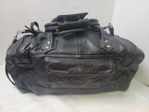 Genuine Leather Black 18"×8"×8" Duffle Bag Weekender Traveler Carry On Luggage - Picture 1 of 6