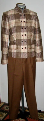 TRAJE DE LANA A CUADROS DE FANTASÍA BASLER 3/pieza con CHAQUETA + PANTALONES + CINTURÓN - Talla: 34-36 - EXCELENTE ESTADO. Foto 1 de 4