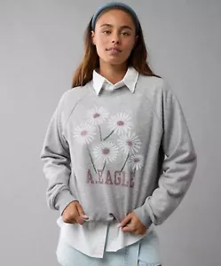American Eagle Women’s Oversized Funday Sweatshirt Color Heather Gray Size L - Picture 1 of 5
