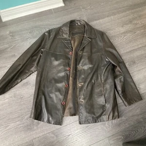 Bellissimo Genuine Leather Long Coat Jacket Men’s Size Large Button Up - Foto 1 di 9