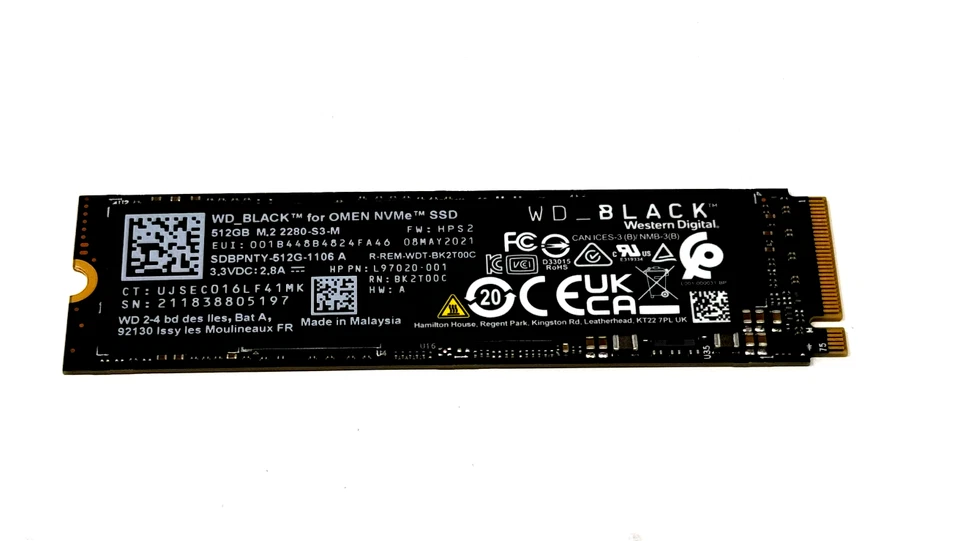 HP OEM Western Digital WD Black OMEN NVMe SSD 512GB M.2 2280-S3   L97020-001 - Image 1 of 2