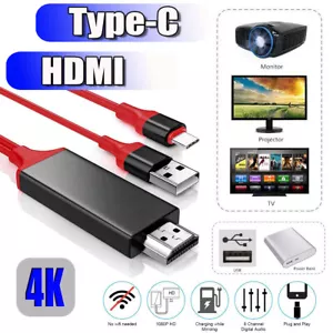 Type-C HDMI Cable, Phone to TV Adapter For Samsung S8 S9 Note 10 S20 S21 S22 S23 - Picture 1 of 13