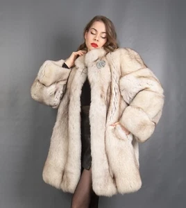 6467 GLAMOURÖSER ECHTER BLAUFUCHS MANTEL LUXUS PELZ JACKE PELZ SCHÖNE OPTIK GR M - Bild 1 von 19