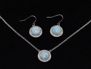 Juego de collares y pendientes Larimar. Acentos de zafiro blanco plata esterlina 0,925 - Imagen 1 de 4
