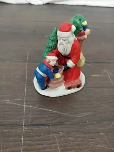 Russ Santa Claus with Boy, Tree and Bag & Basket of Gifts Vintage 4 1/8" - Picture 1 of 8