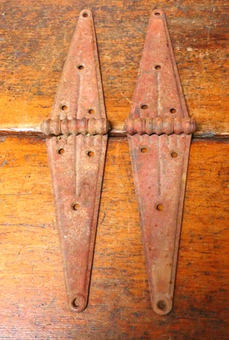 2) Antique Vintage Barn Door Shed Cabin Strap T Salvaged Hinges Rusty Patina 16” Cover
