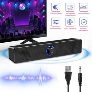 Computer Speakers Stereo Bass Sound Bar 3.5mm & USB Subwoofer for Desktop PC - Picture 1 of 16