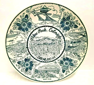 Plato de recuerdo ENCO National Pikes Peak de colección 10 1/4" azul transferware Ironstone - Imagen 1 de 5