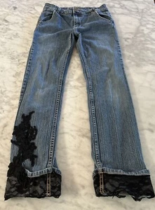 Vintage YES Blue Jeans Lace Trim Women’s 14(see Measurements) Style Th50160 - Picture 1 of 14
