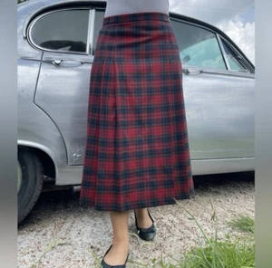 VTG Pendleton wool 100% Plaid Pleated Red blue Midi preppy Academia Skirt - Picture 1 of 10