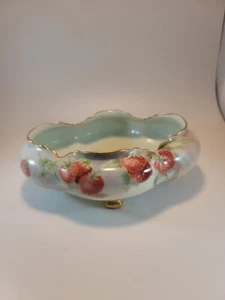 Antique Large Hand Painted Footed Fruit Bowl, Strawberries, signed G.E.Y.1910 - Picture 1 of 9