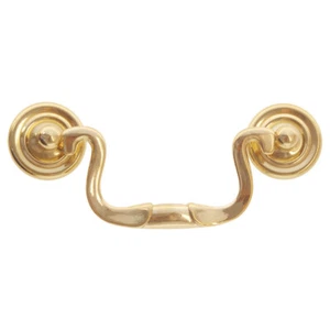 Cabinet FURNITURE Hardware Swan Neck Bail Pull Polished Brass 3.5" 3-1/2" C-C - Picture 1 of 1