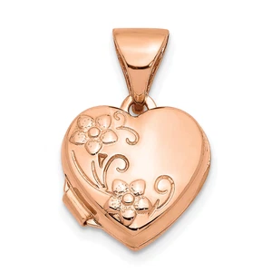 14k Rose Gold 10mm Floral Heart Locket XL655 - Picture 1 of 5