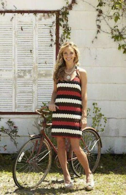 JUDITH MARCH Dress Halter Crochet Medium Sleeveless Stripes  - Image 1 of 4