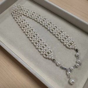 Vintage Japan White Faux Pearl Woven Collar Choker Necklace 14 in - Picture 1 of 5