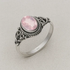 Rose quartz ring sterling 925 silver wedding ring pink quartz engagement ring - Picture 1 of 4