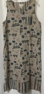 Vintage Erika Collection Dress Womens SZ L Linen Blend Khaki Tan Sleeveless Maxi - Picture 1 of 16