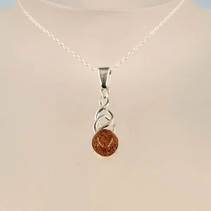 Baltic Amber Silver Necklace, Celtic Design, Handmade Natural, Cabochon Gemstone - Picture 1 of 4