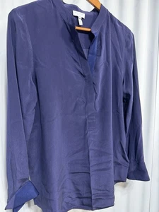 Escada Sport minimalistische Seidenmischung Tunika Bluse dunkelblau luxuriös Gr. 38 US 8 - Bild 1 von 12