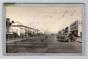 Santa Maria CA-California, South Broadway, Oldtimer, um 1944 Vintage Postkarte - Bild 1 von 2