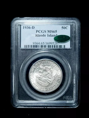 1936 D Rhode Island Commemorative Half Dollar 50C PCGS / CAC MS 65 BEAUTIFUL! - Image 1 of 3